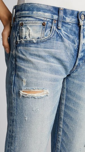 Moussy Kelley Tapered Distressed Jeans - Light Blue Moussy Kelley Tapered Distressed Jeans - Light Blue
