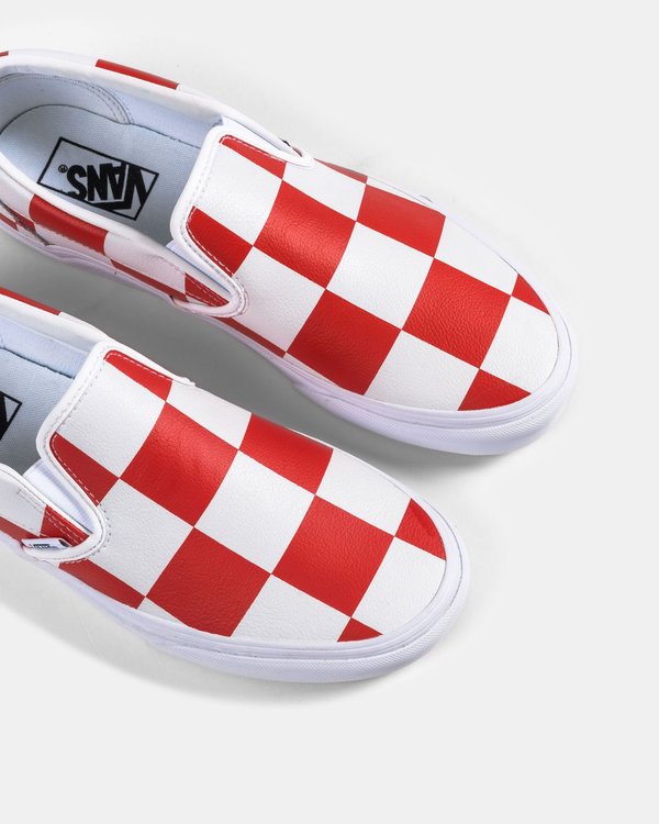 VANS Classic Slip On Leather Check Shoe - white/red VANS Classic Slip On Leather Check Shoe - white/red