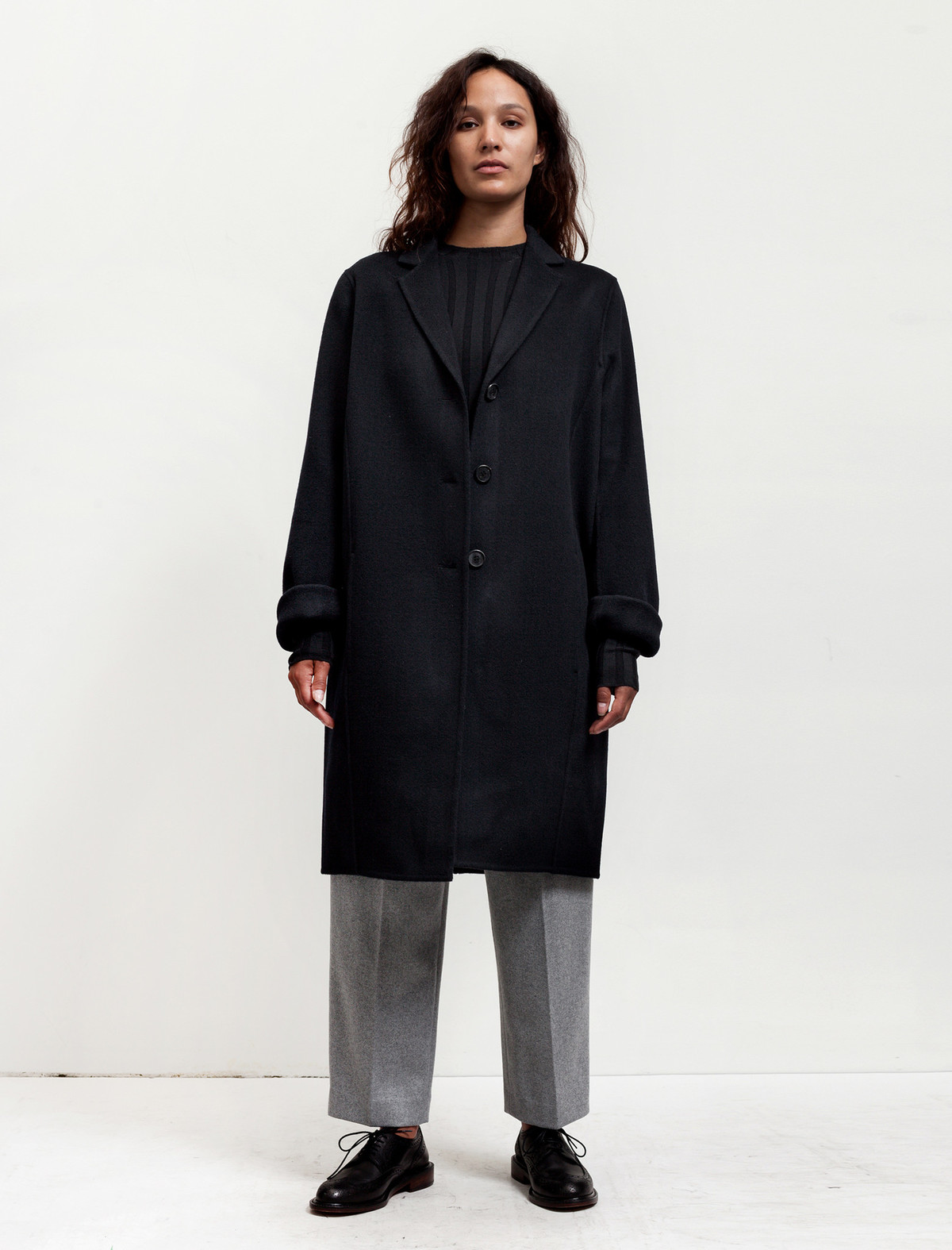 Acne Studios Womens Elsa Doublé Coat Navy | Garmentory