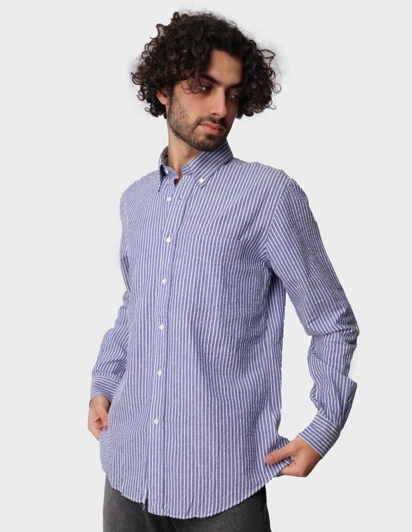 Aspesi Striped Seersucker Shirt - Navy Aspesi Striped Seersucker Shirt - Navy