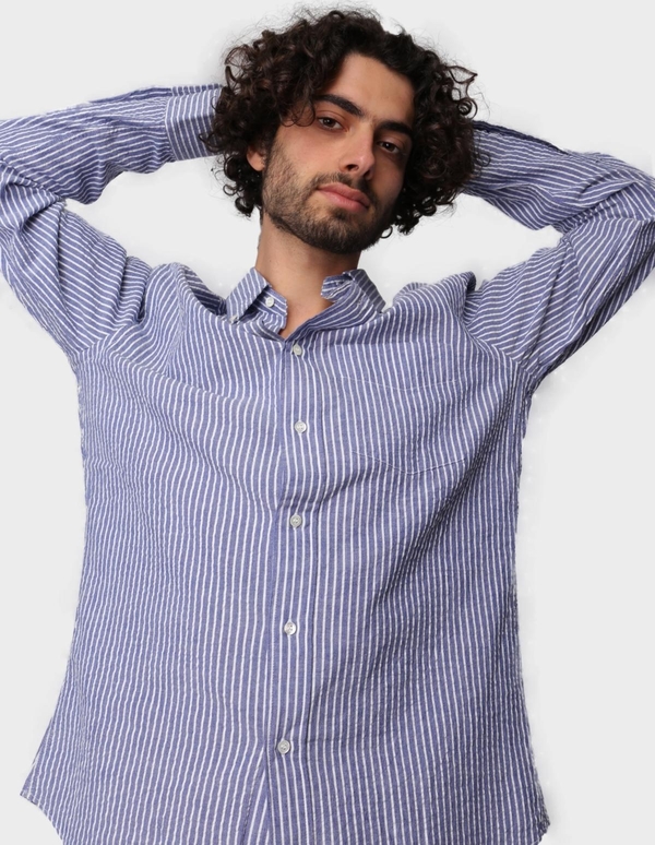 Aspesi Striped Seersucker Shirt - Navy Aspesi Striped Seersucker Shirt - Navy