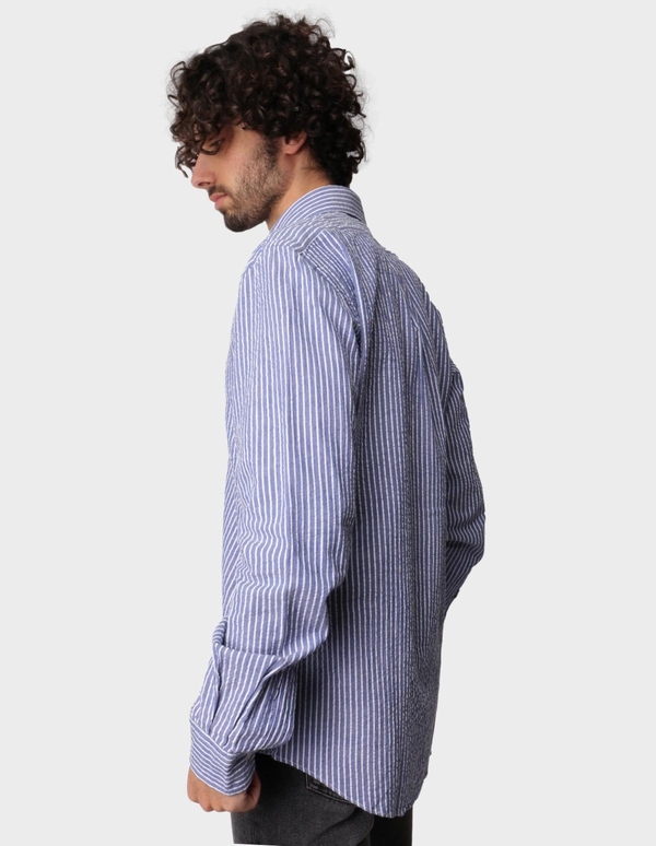 Aspesi Striped Seersucker Shirt - Navy Aspesi Striped Seersucker Shirt - Navy