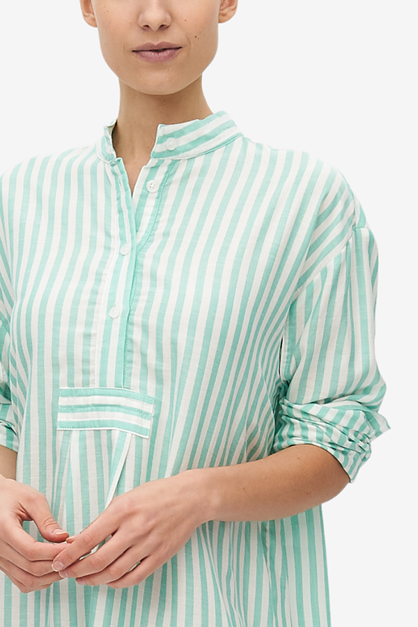 The Sleep Shirt Short Sleep Shirt - Green Stripe Twill The Sleep Shirt Short Sleep Shirt - Green Stripe Twill
