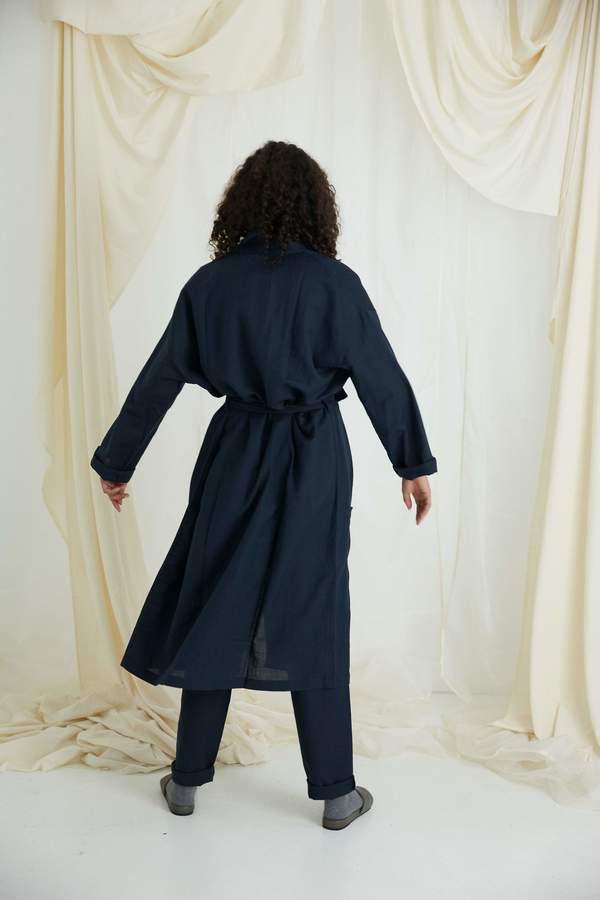 General Sleep Organic Cotton Linen Everyone Robe - Navy General Sleep Organic Cotton Linen Everyone Robe - Navy