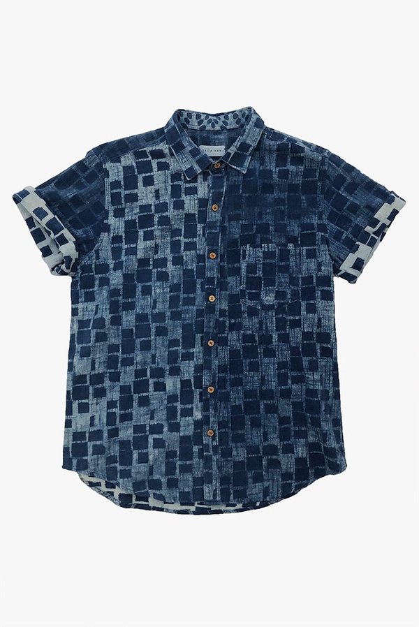 Raga Man Indigo SS Button Down Shirt - Squares Raga Man Indigo SS Button Down Shirt - Squares
