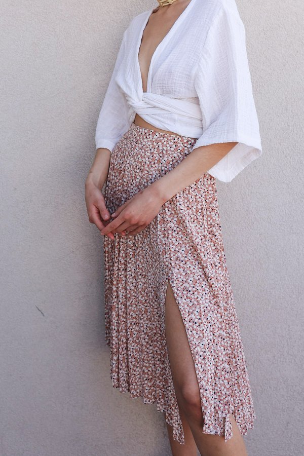 Lush Floral Pleated Midi Skirt - Peach Lush Floral Pleated Midi Skirt - Peach