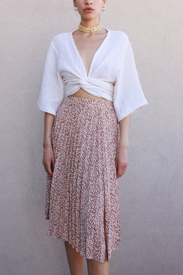 Lush Floral Pleated Midi Skirt - Peach Lush Floral Pleated Midi Skirt - Peach