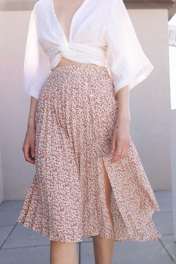Lush Floral Pleated Midi Skirt - Peach Lush Floral Pleated Midi Skirt - Peach