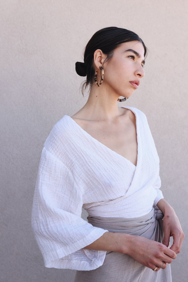 The Handloom Gauzy Cotton Wrap Top - White | Garmentory