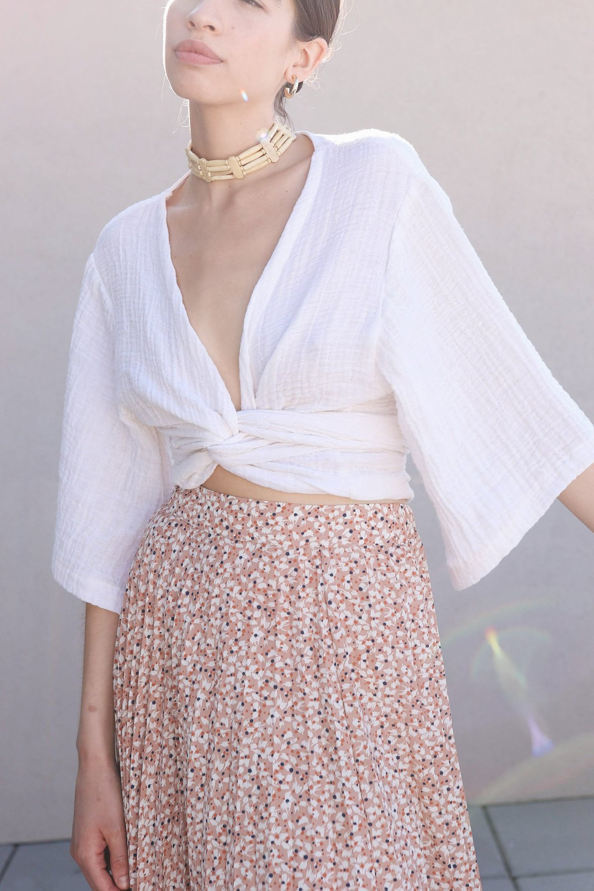 The Handloom Gauzy Cotton Wrap Top - White | Garmentory
