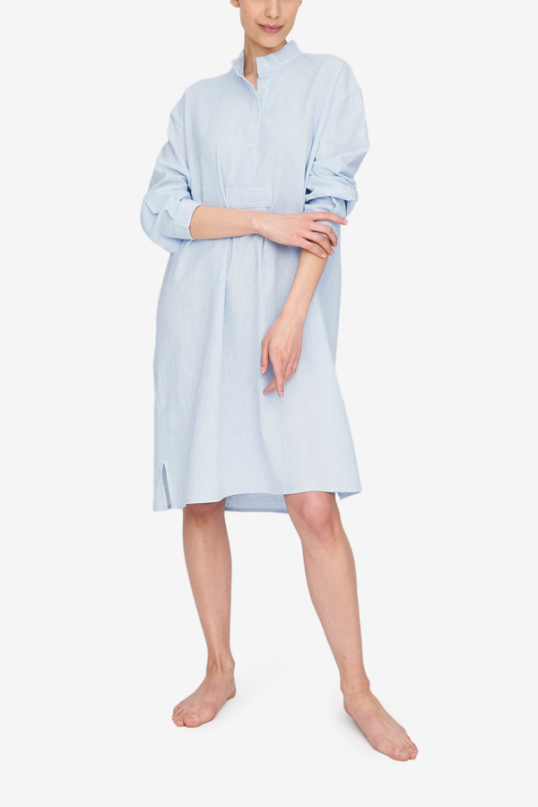 The Sleep Shirt Long Sleep Shirt - Capri Blue Linen Blend The Sleep Shirt Long Sleep Shirt - Capri Blue Linen Blend