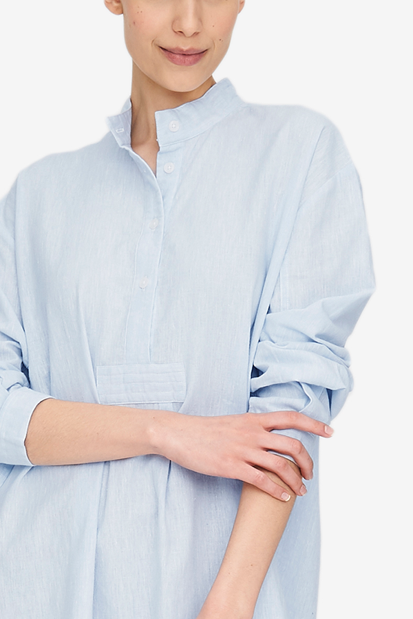 The Sleep Shirt Long Sleep Shirt - Capri Blue Linen Blend The Sleep Shirt Long Sleep Shirt - Capri Blue Linen Blend