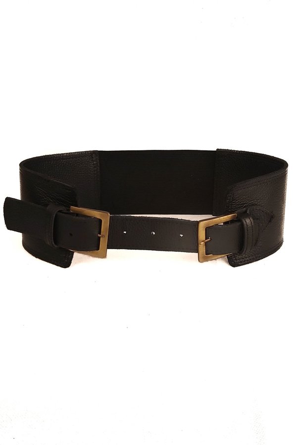 SHEEP & WOLVES HANDCRAFTED LEATHER BELT WITH DOUBLE BRONZE METAL BUCKLE - BLACK SHEEP & WOLVES HANDCRAFTED LEATHER BELT WITH DOUBLE BRONZE METAL BUCKLE - BLACK