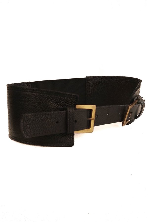 SHEEP & WOLVES HANDCRAFTED LEATHER BELT WITH DOUBLE BRONZE METAL BUCKLE - BLACK SHEEP & WOLVES HANDCRAFTED LEATHER BELT WITH DOUBLE BRONZE METAL BUCKLE - BLACK