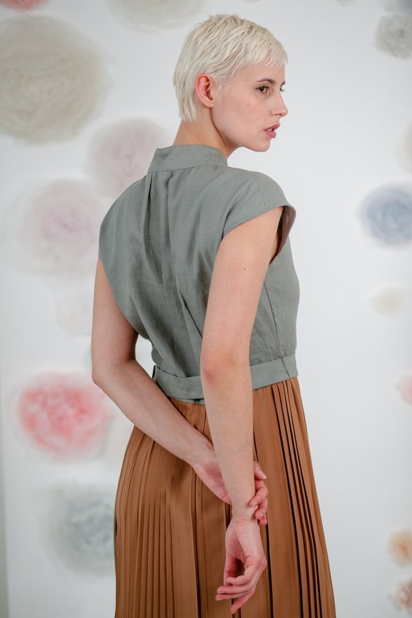 1014Lex. PLEATED DRESS - GREY/BROWN 1014Lex. PLEATED DRESS - GREY/BROWN
