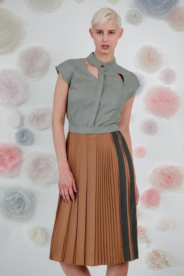 1014Lex. PLEATED DRESS - GREY/BROWN 1014Lex. PLEATED DRESS - GREY/BROWN