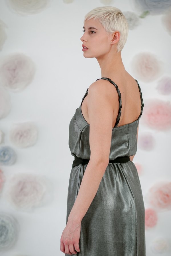 1014Lex. SILK SILVER DRESS WITH FRINGE - Grey 1014Lex. SILK SILVER DRESS WITH FRINGE - Grey