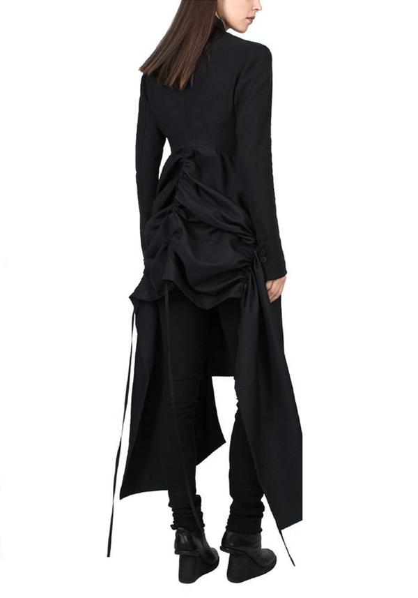 Drawstring Detail Long Jacket - black Drawstring Detail Long Jacket - black