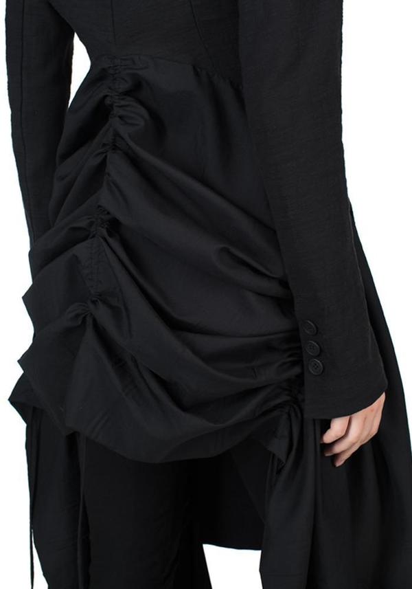 Drawstring Detail Long Jacket - black Drawstring Detail Long Jacket - black