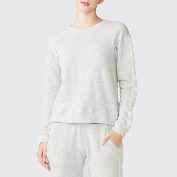 Monrow Relaxed Sweatshirt With Stripes - OAT Monrow Relaxed Sweatshirt With Stripes - OAT