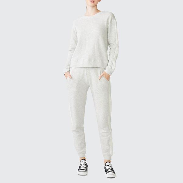 Monrow Relaxed Sweatshirt With Stripes - OAT Monrow Relaxed Sweatshirt With Stripes - OAT