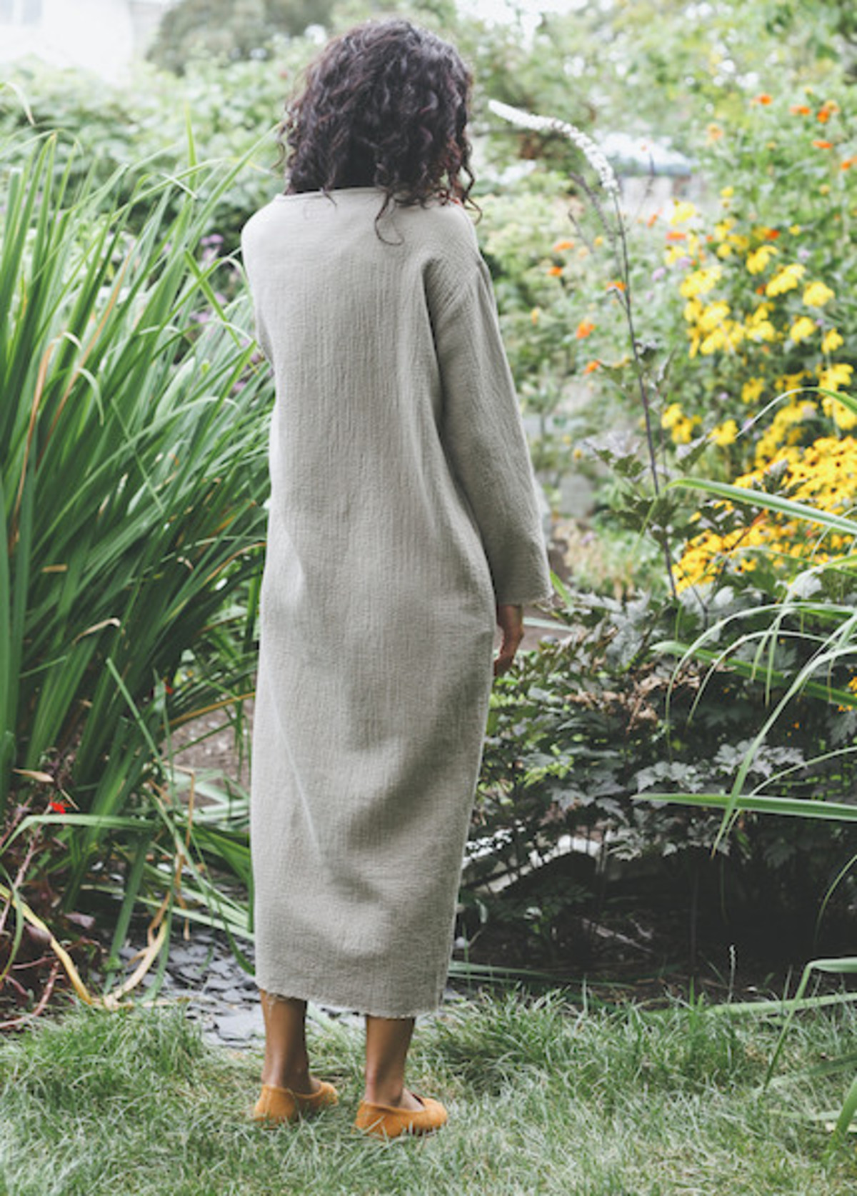 Black Crane Quilted Long Dress in Cement Garmentory