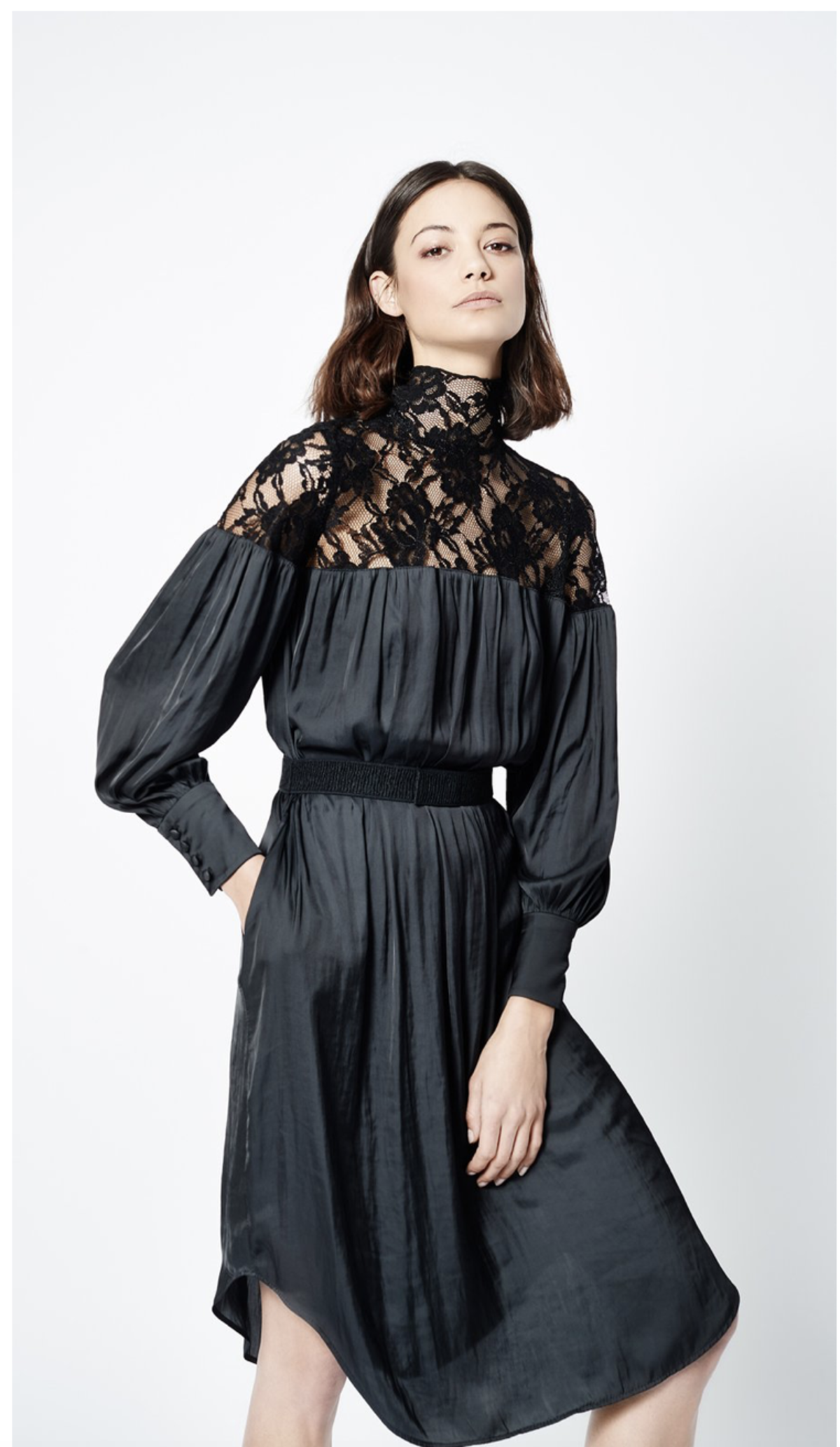 knee length dresses for ladies Blue Wave Short Sleeve Belted Lace Midi Dress main image 0
