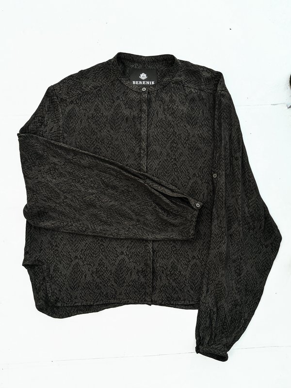 Berenik BLOUSE WITH LONG SLEEVES AND CONCEALED BUTTONS - black/grey Berenik BLOUSE WITH LONG SLEEVES AND CONCEALED BUTTONS - black/grey