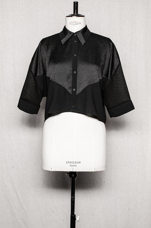 Berenik BLOUSE SHORT - black patchwork Berenik BLOUSE SHORT - black patchwork