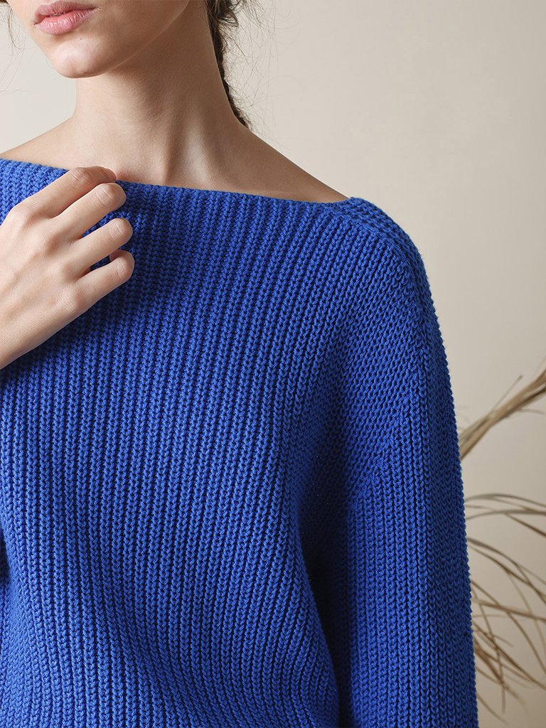 mesh cotton sweater in cobalt blue main image 1