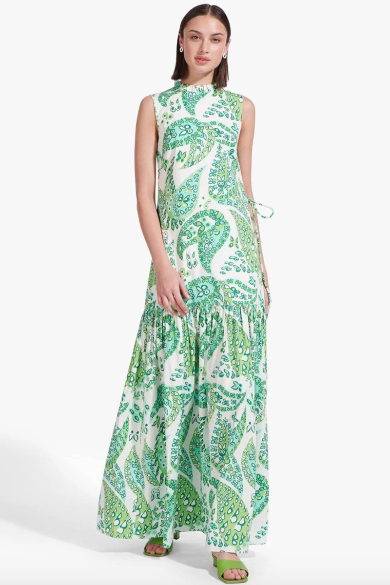 STAUD Zo Dress - Light Green Butterfly Paisley | Garmentory