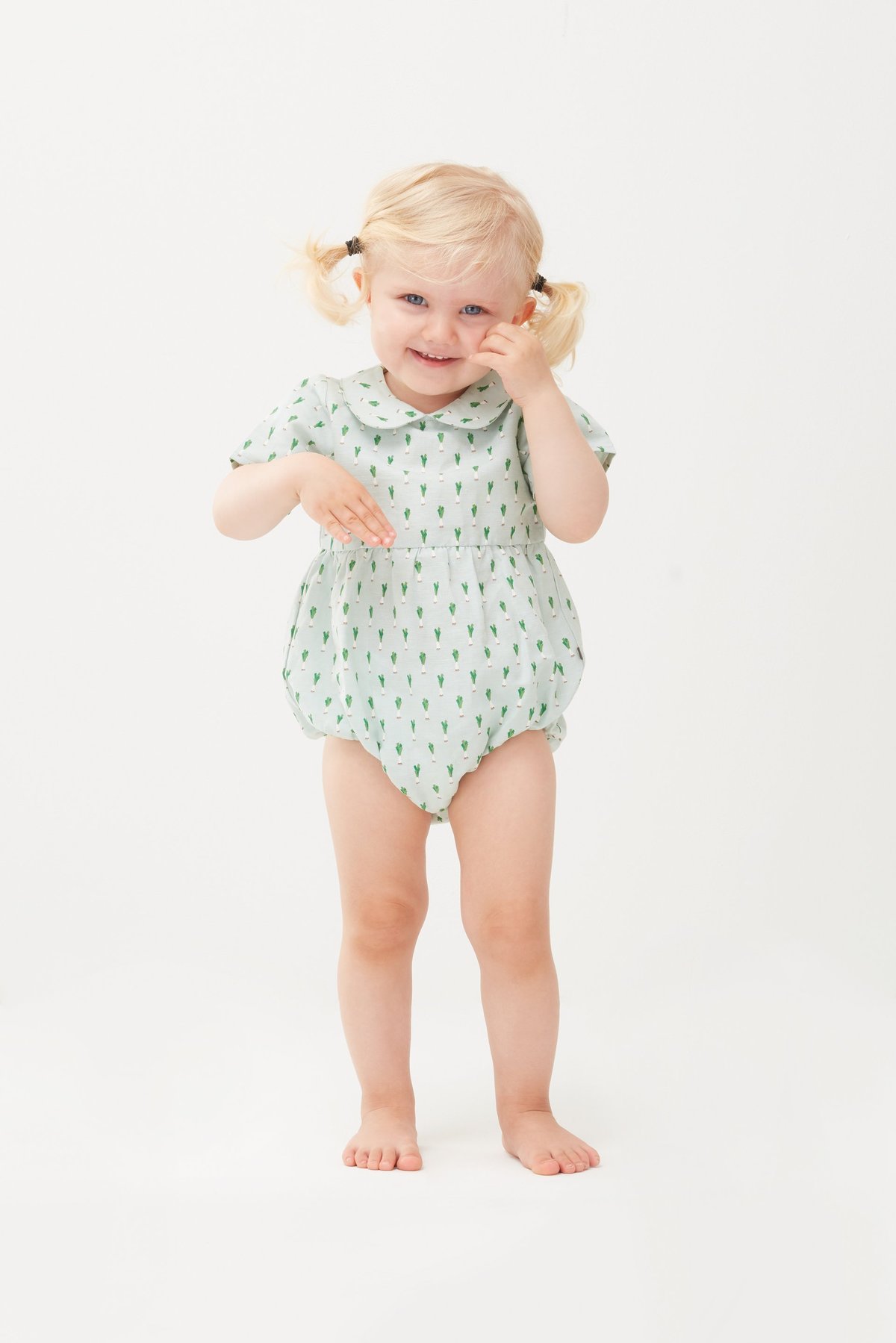 kids Oeuf Short Sleeve Romper - Leek Print - Image 1 of 2