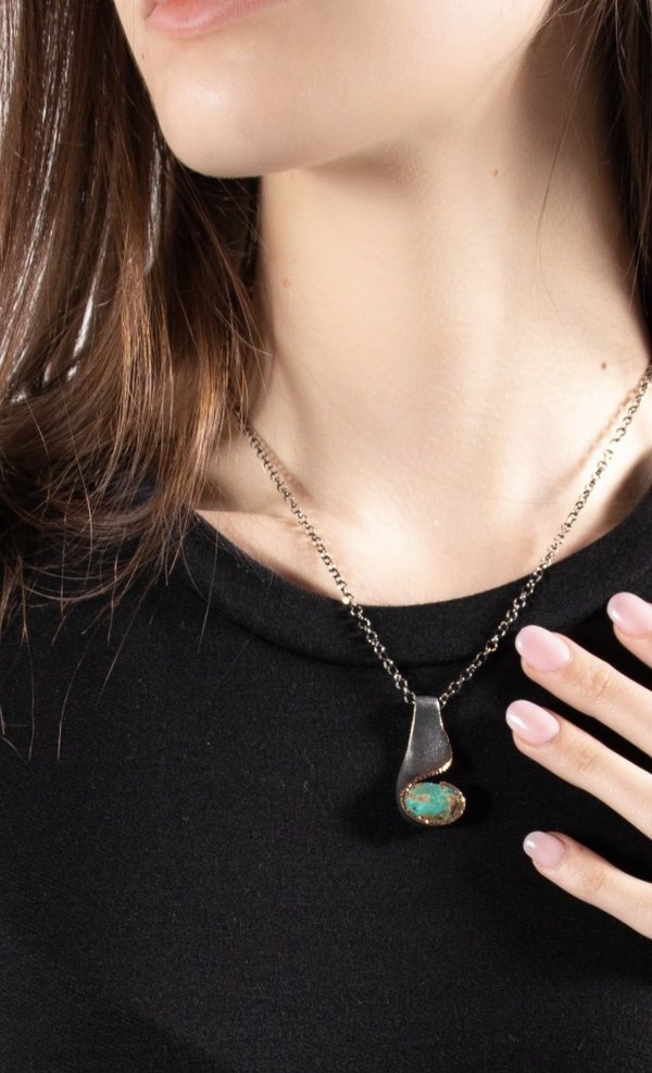 Bora Persian Turquoise Necklace - Brass/Sterling Silver Bora Persian Turquoise Necklace - Brass/Sterling Silver
