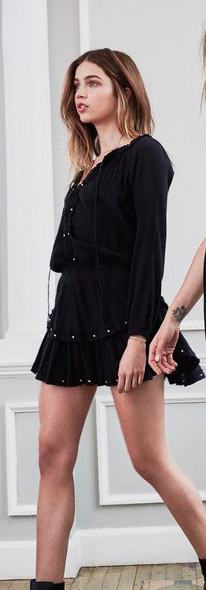 Love Shack Fancy Popover Ruffle Mini Dress - Black with Studs Love Shack Fancy Popover Ruffle Mini Dress - Black with Studs