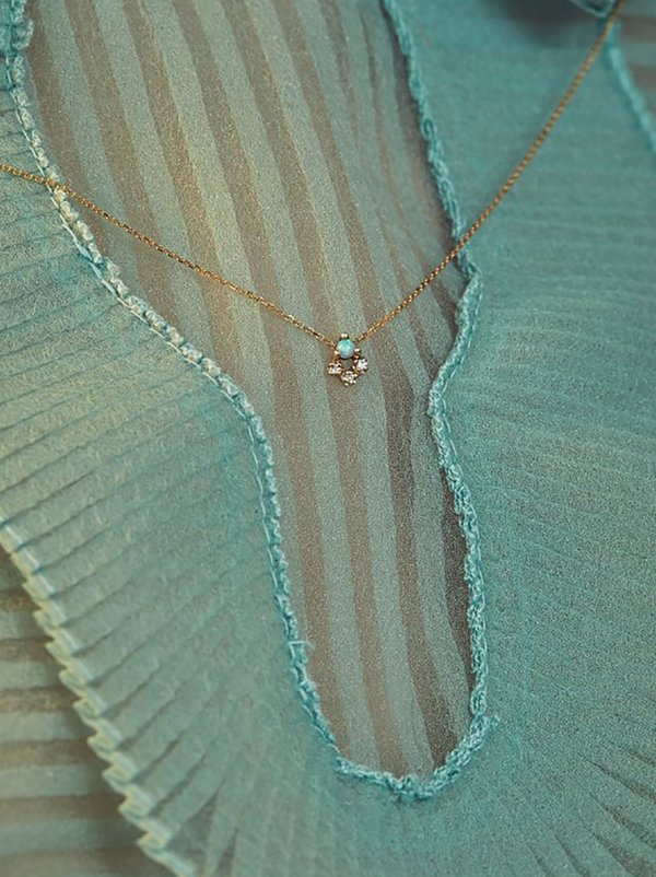 wwake opal and diamond posy necklace - 10k yellow gold wwake opal and diamond posy necklace - 10k yellow gold