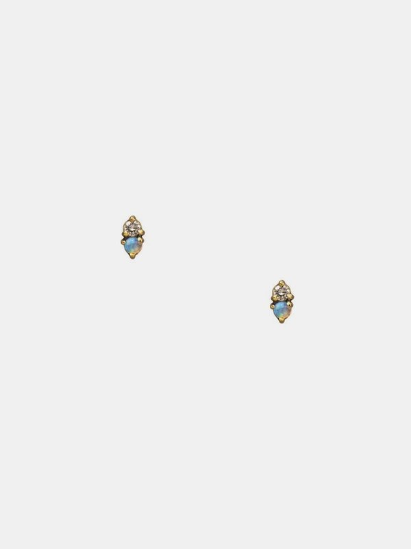 wwake opal and tanzanite two step earring - 14k yellow gold wwake opal and tanzanite two step earring - 14k yellow gold