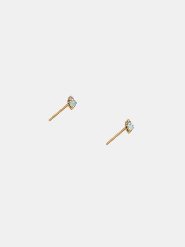 wwake opal and tanzanite two step earring - 14k yellow gold wwake opal and tanzanite two step earring - 14k yellow gold