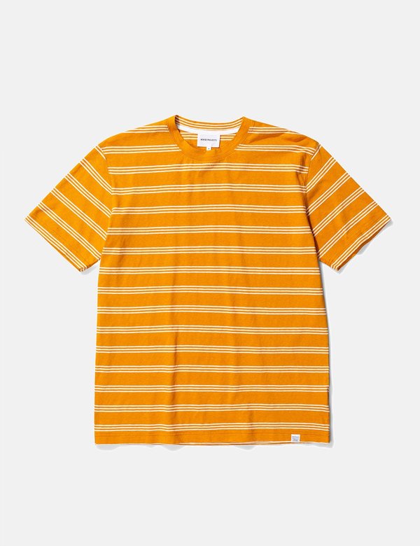 Norse Projects Johannes Cotton Linen Stripe T Shirt - Cadmium Orange Norse Projects Johannes Cotton Linen Stripe T Shirt - Cadmium Orange