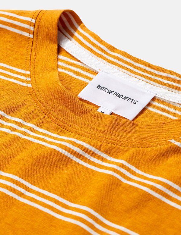Norse Projects Johannes Cotton Linen Stripe T Shirt - Cadmium Orange Norse Projects Johannes Cotton Linen Stripe T Shirt - Cadmium Orange