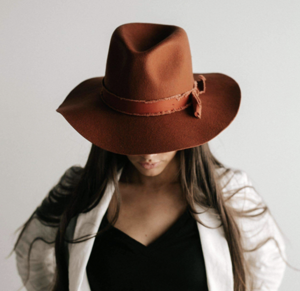 GIGI PIP Wide Brim Felt Fedora Hat in Rust Red Gigi Pip Hannah Floppy Fedora Hat - Red/Orange 100% Wool  main image 4