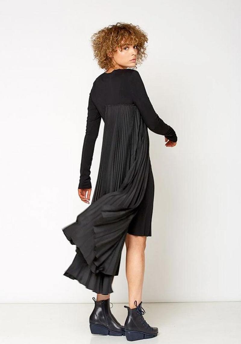 NostraSantissima Half Pleated Jersey Dress - BLACK | Garmentory