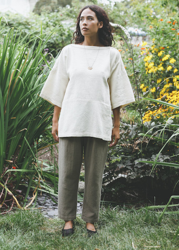 Black Crane Quilted Top in Cream Garmentory