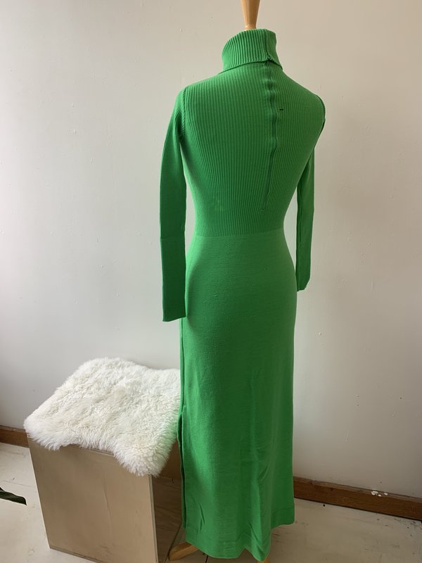 Vintage 1960s 1970s Trico Ribbed Maxi Dress - Lime | Garmentory