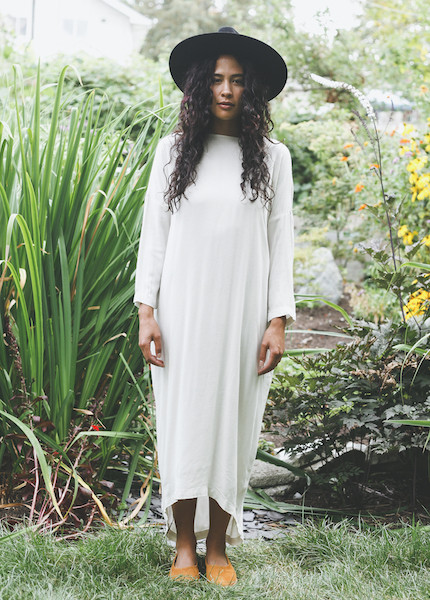 Black Crane - Pleated Cocoon Dress in Cream Black Crane - Pleated Cocoon Dress in Cream