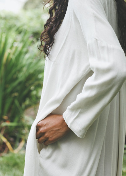 Black Crane - Pleated Cocoon Dress in Cream Black Crane - Pleated Cocoon Dress in Cream