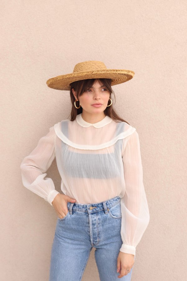 Vintage Cream Textured Sheer Blouse - White Vintage Cream Textured Sheer Blouse - White