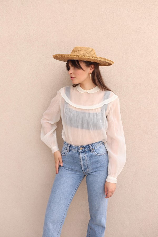 Vintage Cream Textured Sheer Blouse - White Vintage Cream Textured Sheer Blouse - White