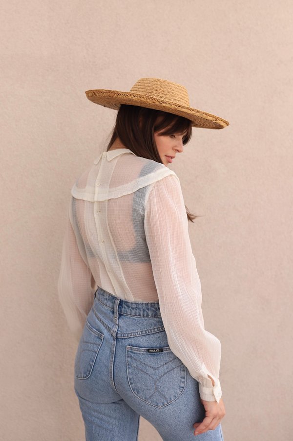 Vintage Cream Textured Sheer Blouse - White Vintage Cream Textured Sheer Blouse - White