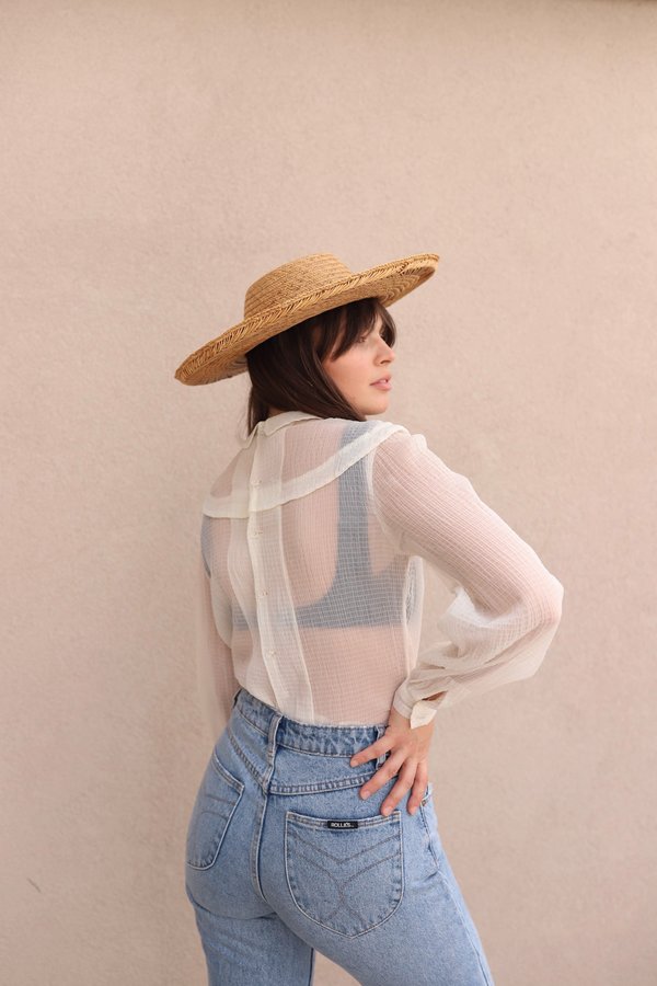 Vintage Cream Textured Sheer Blouse - White Vintage Cream Textured Sheer Blouse - White