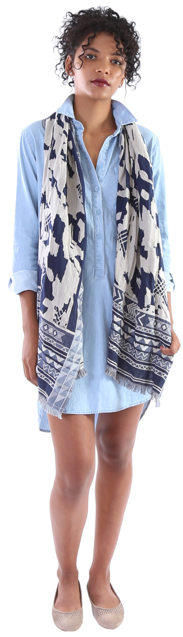 Hoss Intropia Denim Pattern Scarf Hoss Intropia Denim Pattern Scarf